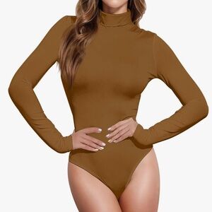 NWT Diliuxing Woman’s Brown Mock Neck Long Sleeve Bodysuit / Sz XL